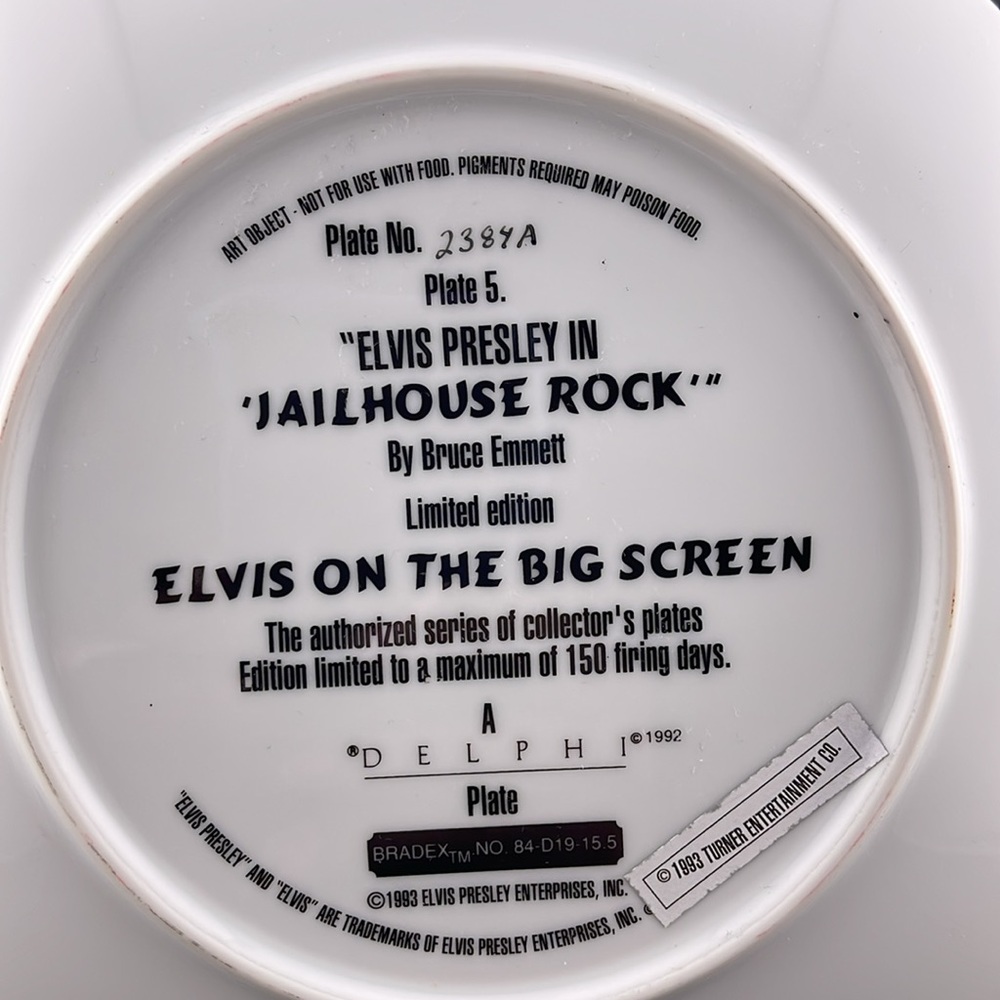 ELVIS PRESLEY IN “JAILHOUSE ROCK” VINTAGE-LIMITED EDITION PLATE - Picture 3 of 3